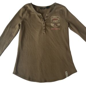 Harley Davidson Brown Limited Edition L/S Knit Henley. Size Medium. NWT
